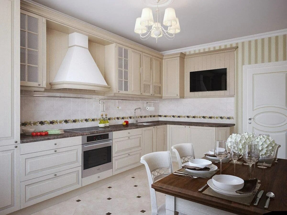 Кухня светлая классика в интерьере фото Кухонный фартук из плитки для белой кухни в классическом стиле (80 фото) - краси