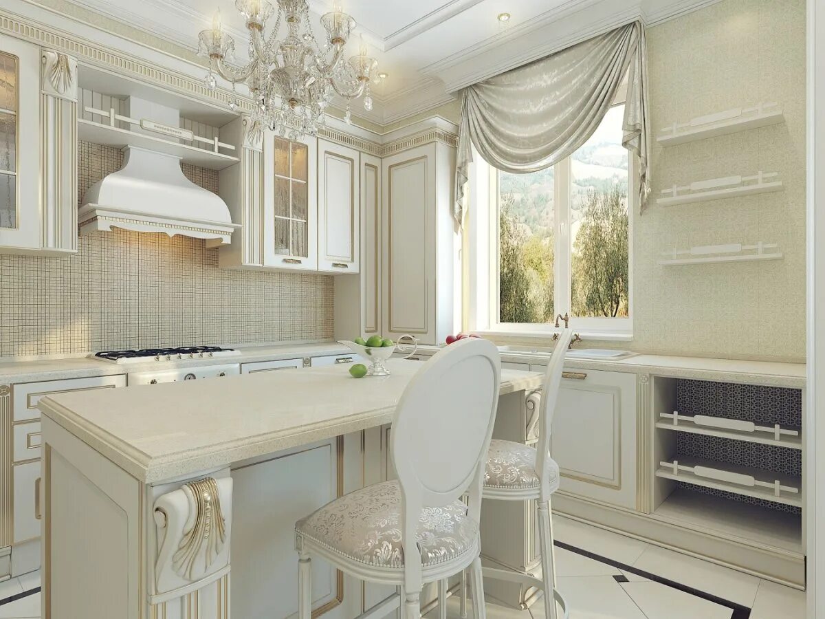 Кухня светлая классика в интерьере фото Дизайн классического интерьера маленькой кухни в светлых тонах
