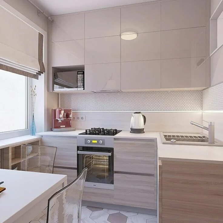 Кухня светлая маленькая фото реальные Интерьер и дизайн on Instagram: "Кухня 5м² в хрущевке. Как вам? Автор - Яна Фаде