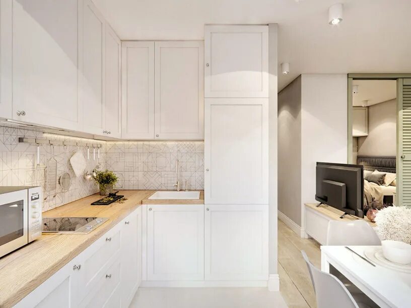 Кухня светлая маленькая фото реальные Дизайн кухни 9 кв.м - фото, интерьер кухни площадью 9 кв м