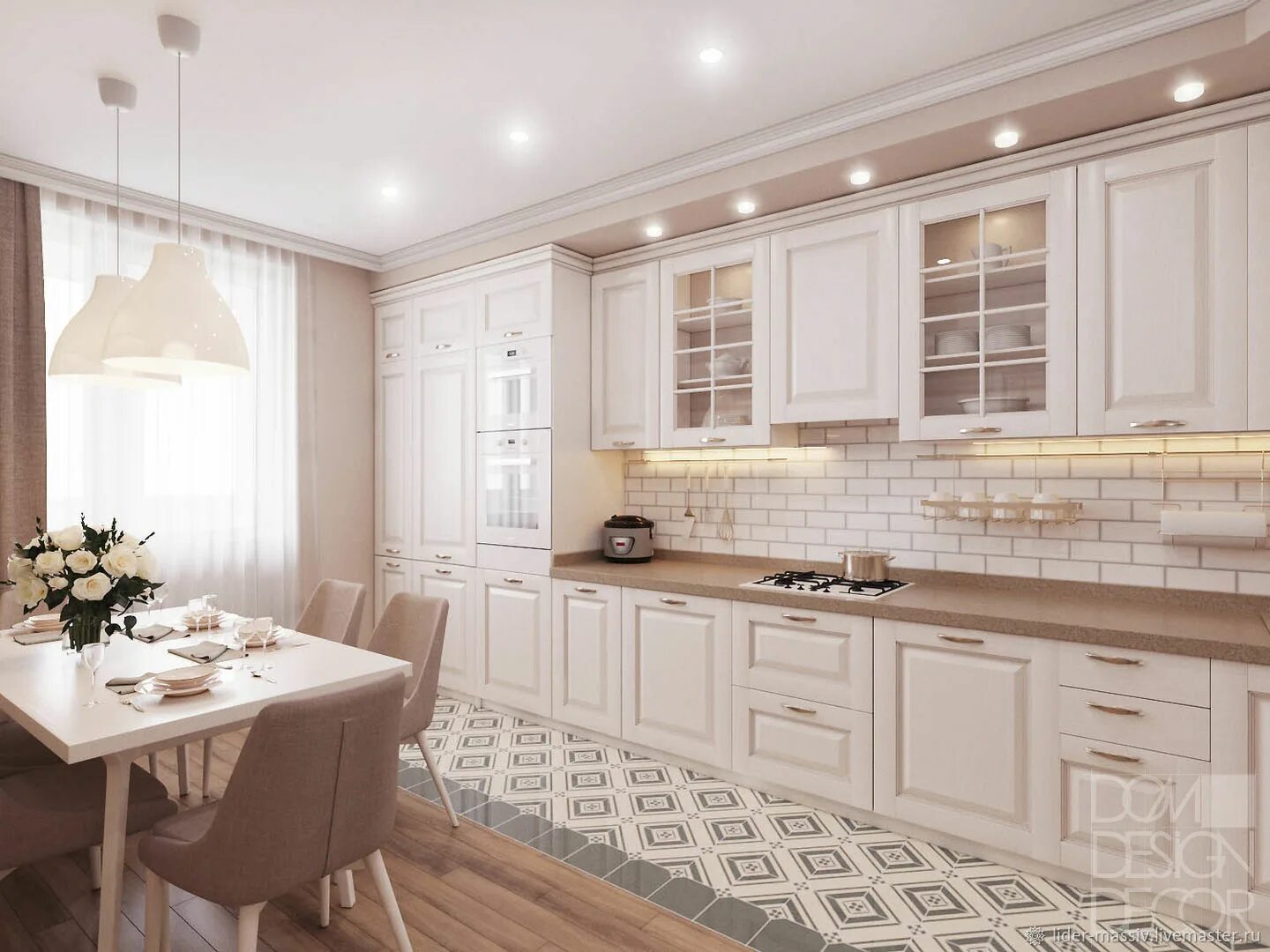 Кухня светлая современная фото в интерьере Кухня из массива дуба "Астория" в интернет-магазине Ярмарка Мастеров по цене 840