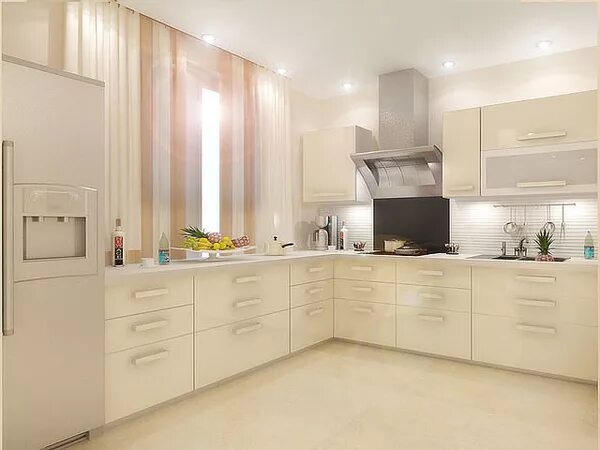 Кухня светло бежевая фото Молочно-белая угловая кухня - купить Угловые кухни