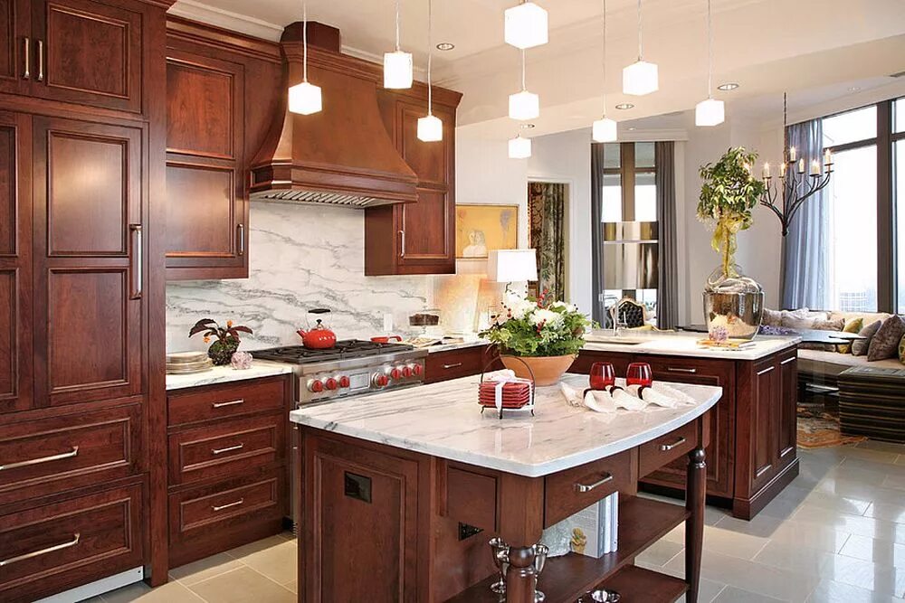 Кухня светло коричневого цвета в интерьере Marmi Natural Stone makes a statement with this kitchen design featuring a marbl