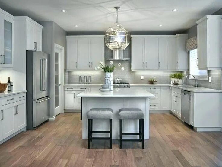 Кухня светло серого цвета фото backsplashes that go with white cabinets and wood floors - Google Search Kitchen