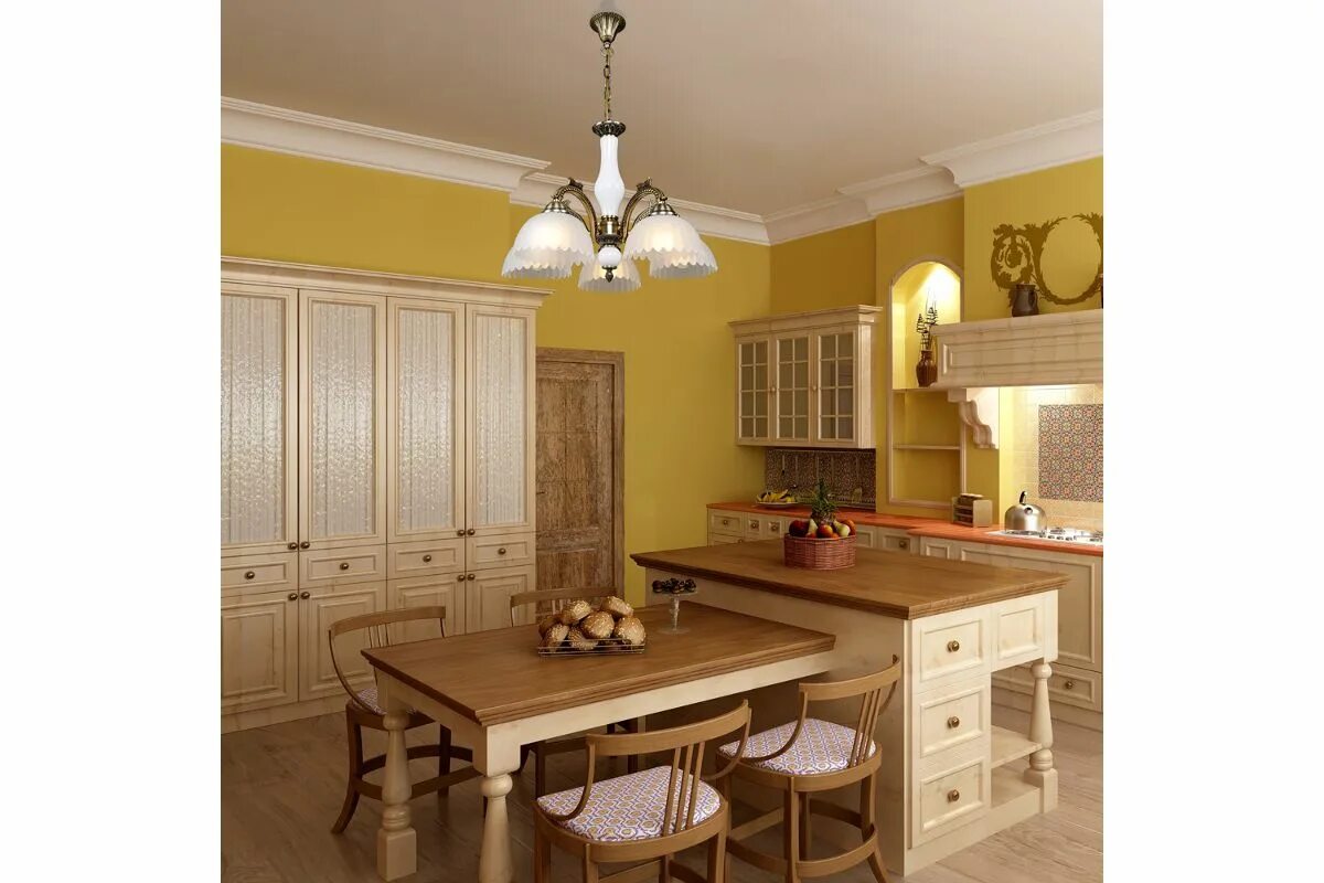 Кухня светло желтые стены в интерьере Люстра МАКСИСВЕТ 2-3915-5-AB купить в Калининграде по доступной цене: характерис
