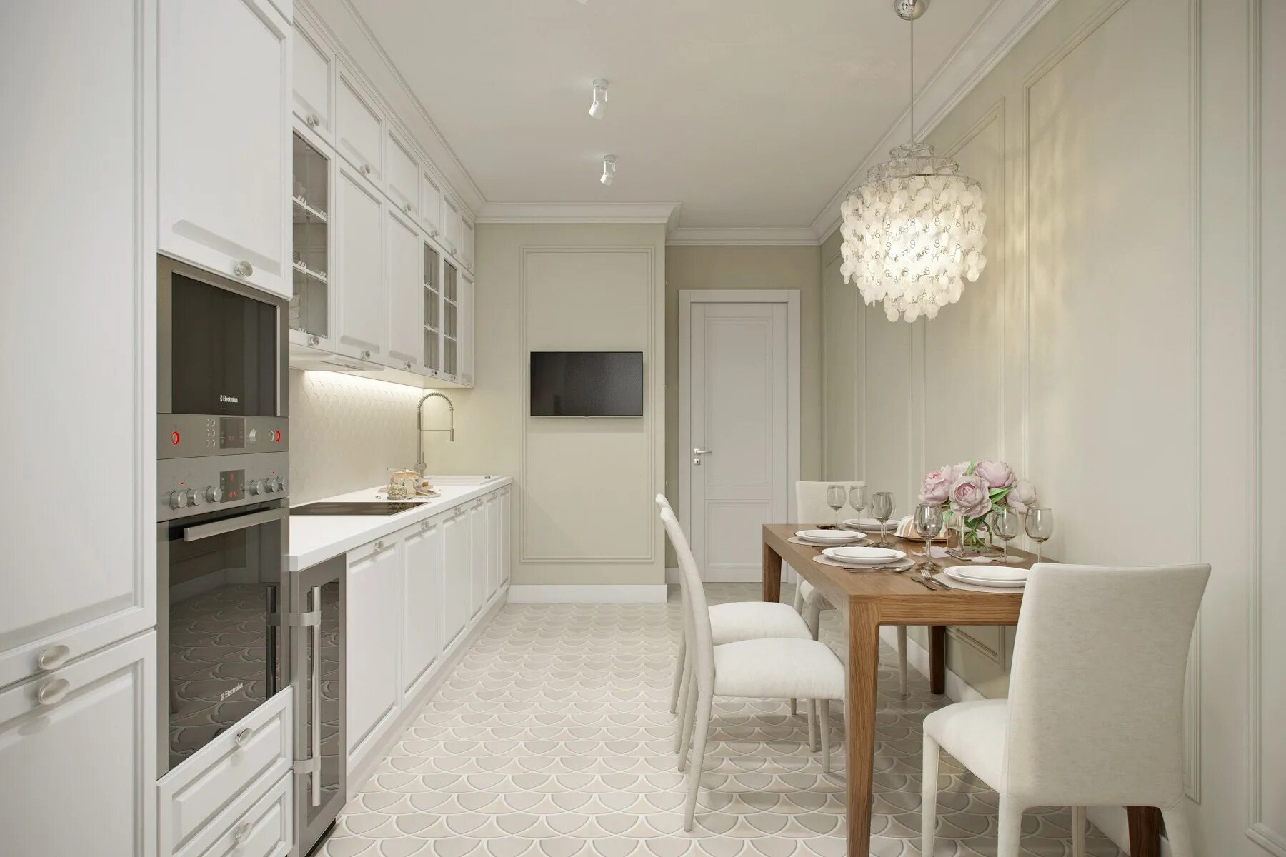 Кухня светлые обои фото Кухня неоклассика дизайн интерьера в бежевых тонах (43 фото) - красивые картинки