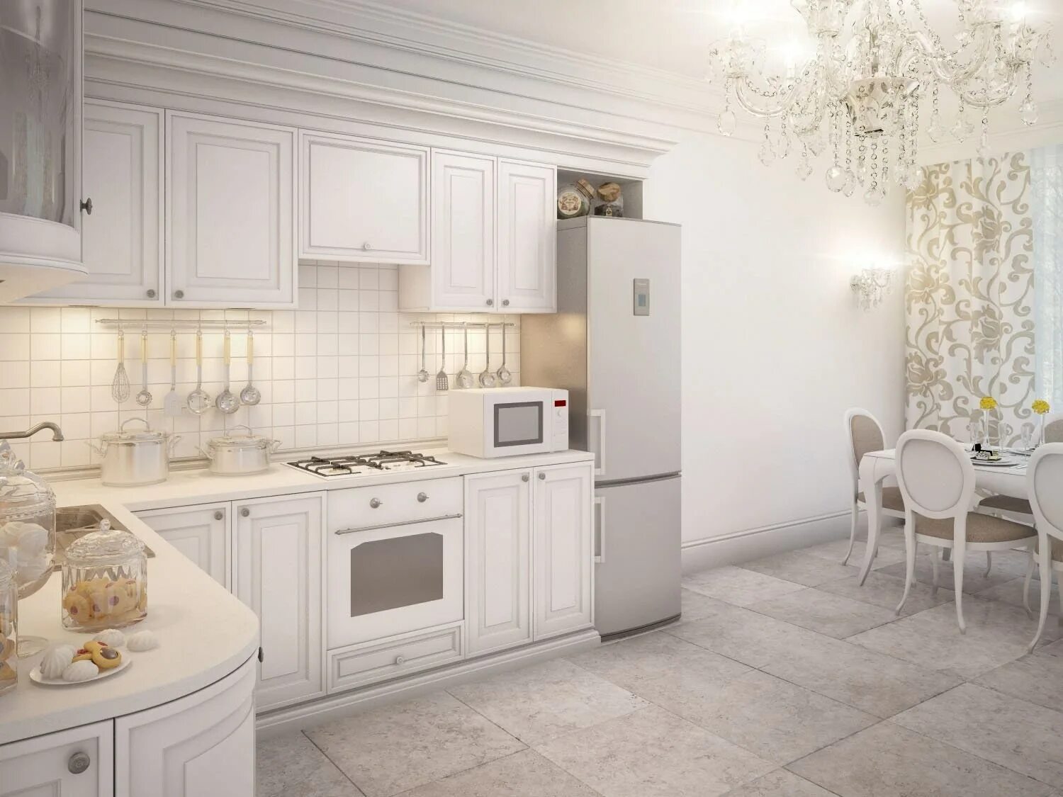 Кухня светлые обои фото Обои для белого кухонного гарнитура в интерьере (53 фото) - красивые картинки и 