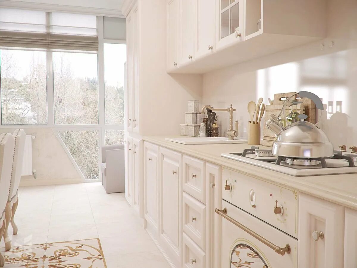 Кухня светлые обои фото Обои для светлой мебели на кухне - фото