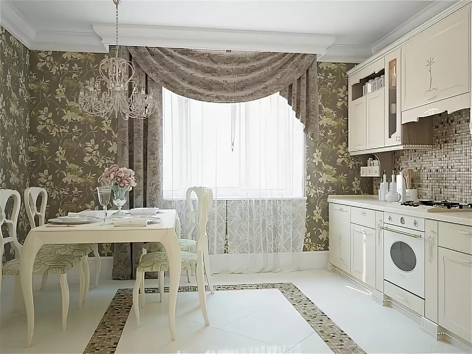 Кухня светлые обои фото Кухня Амели - классика, МДФ с патиной