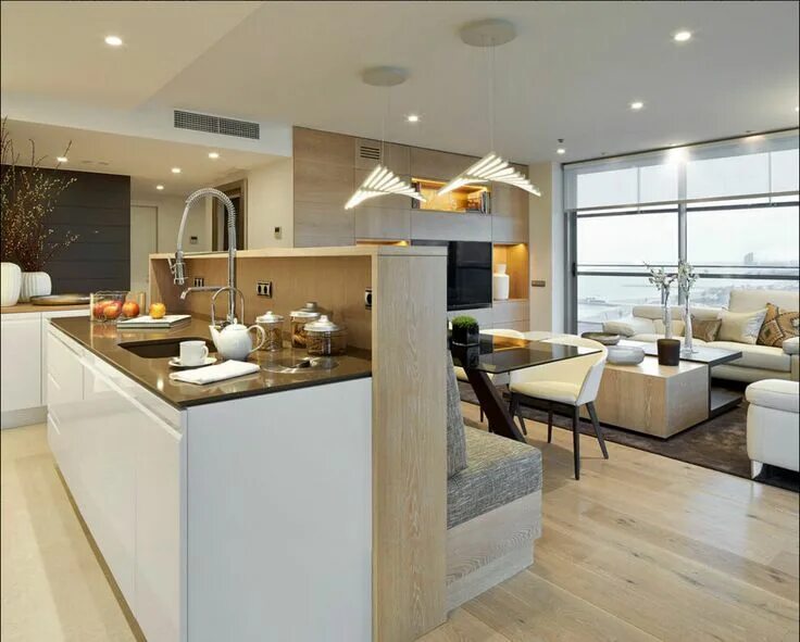 Кухня свободной планировки Contemporary Apartment by Molins Interiors Home kitchens, Contemporary apartment