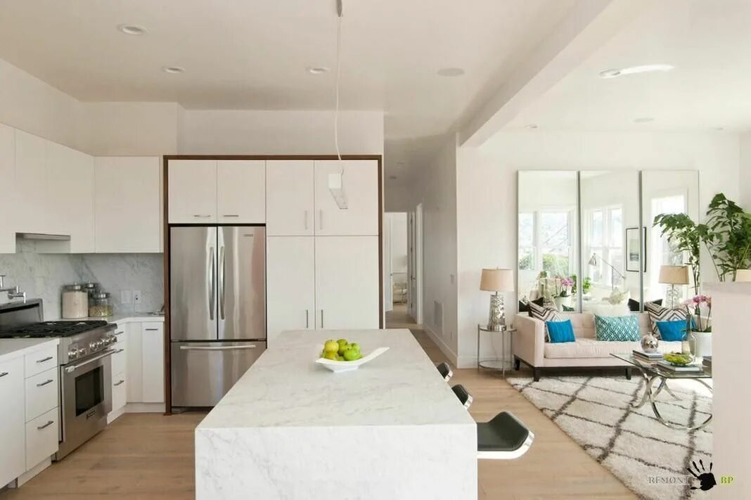 Кухня свободной планировки Кухня совмещенная с залом в частном доме: 100 идей дизайна Современная кухня, Ди