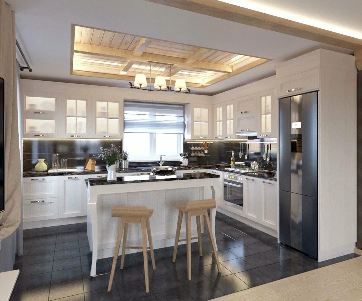 Кухня свободной планировки Modern village kitchen - 57 photo