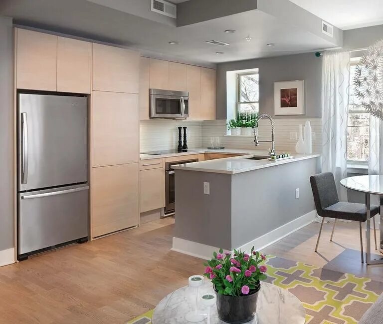 Кухня свободной планировки Кухонный гарнитур для маленькой кухни: фото, идеи 2018, примеры