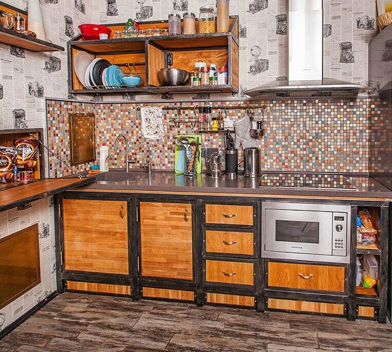 Кухня своими руками фото дизайна Кухня Лофтовая - лофт кухня из массива дерева и металла на заказ