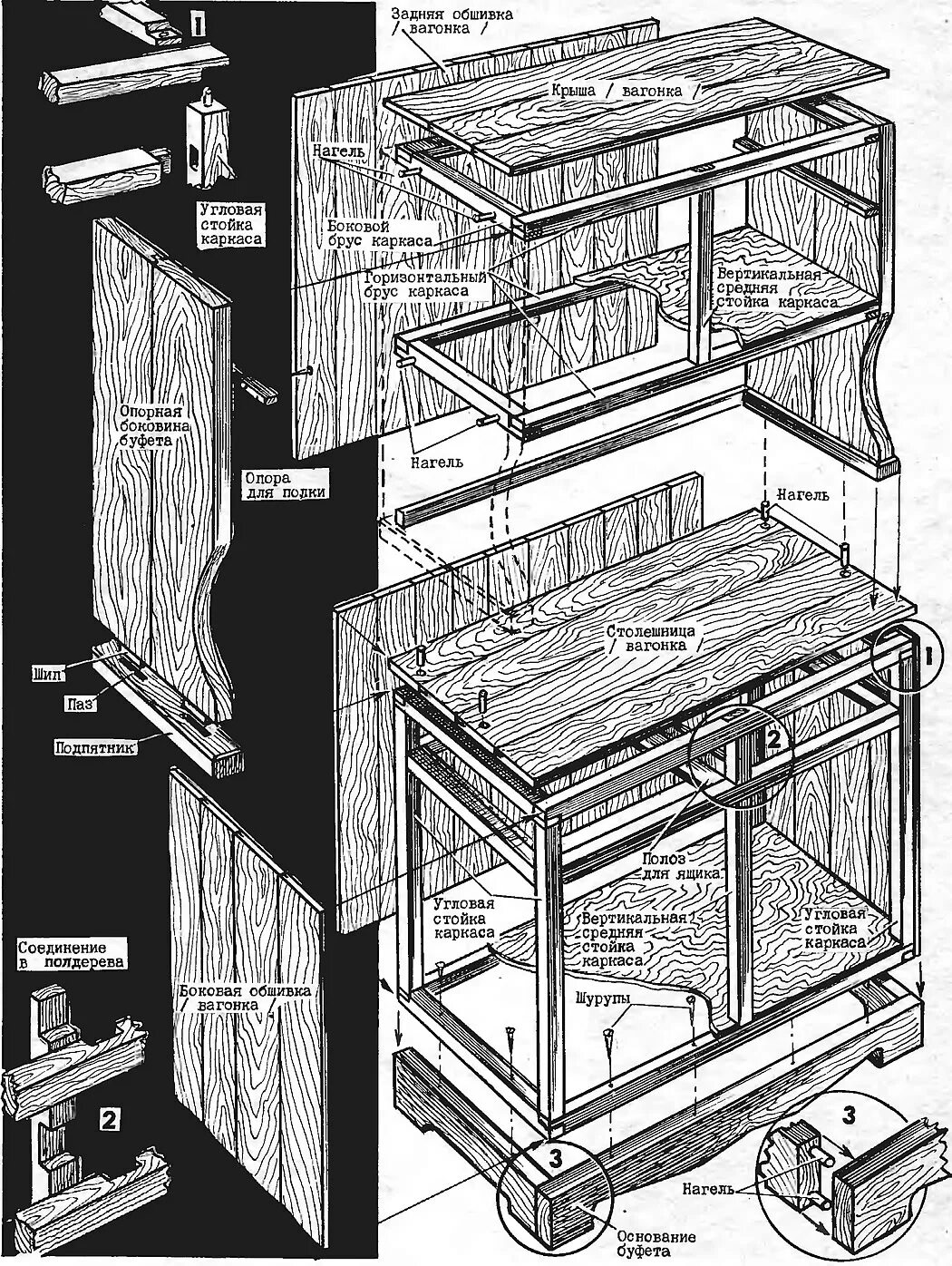 Кухня своими руками из дерева чертежи Детали корпуса буфета - изображение из статьи "Мебель для кухни: буфет, обеденны