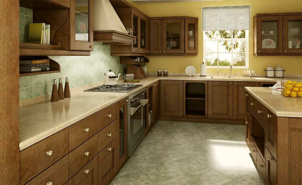 Кухня цвет дуб в интерьере Фасады Florencja DT дуб, ясень Drewpol