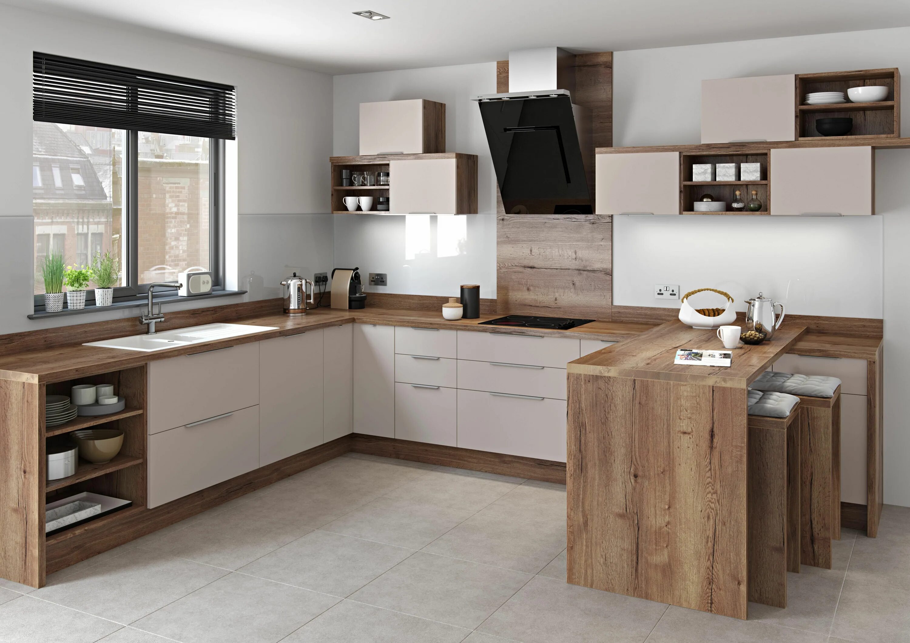 Кухня цвет дуб в интерьере фото PG1 - Kitted Kitchens U shaped kitchen, Small kitchen island, Small kitchen isla