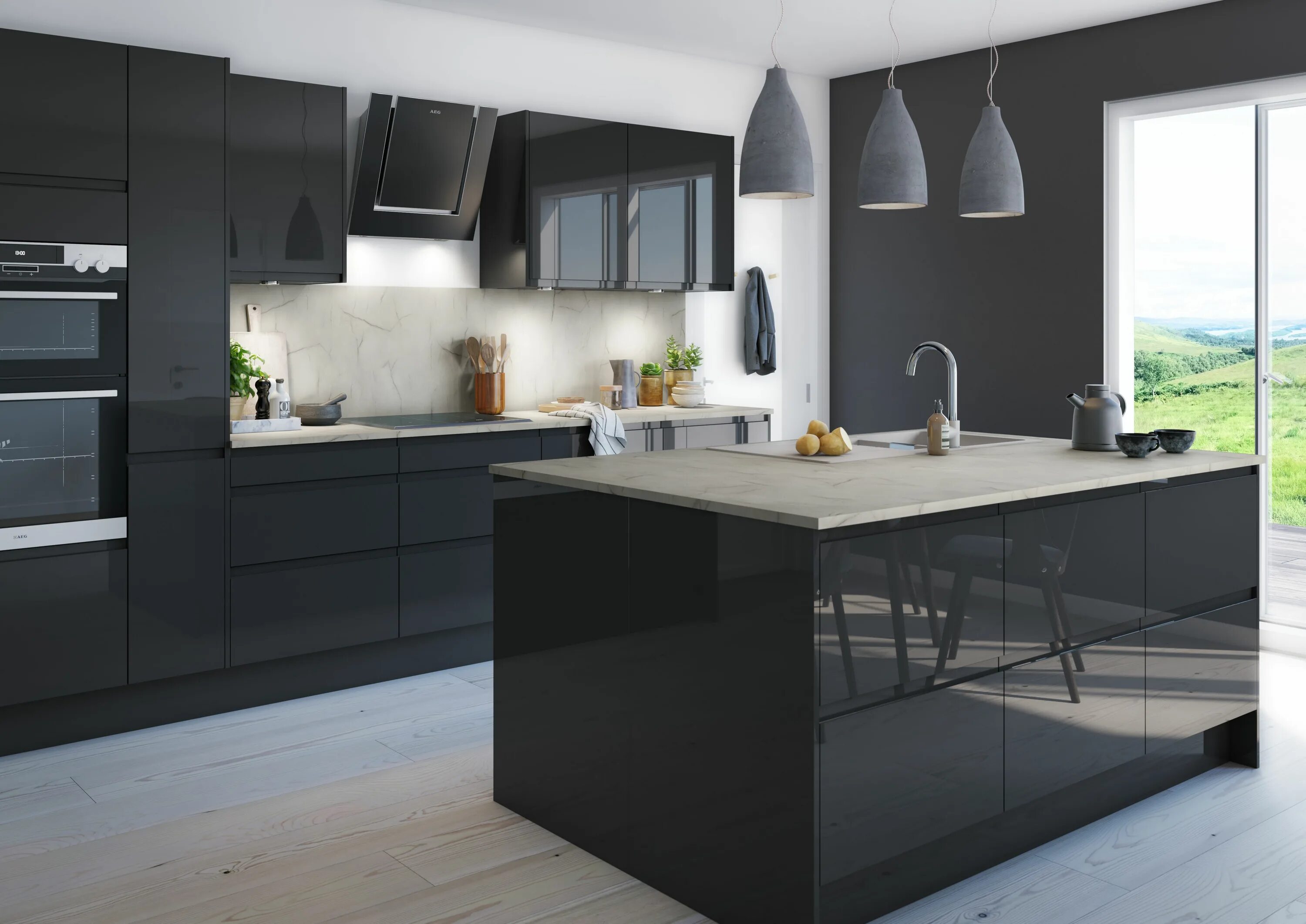 Кухня цвет графит фото в интерьере Sleek glossy graphite makes for a kitchen that's sure to stand out from the crow