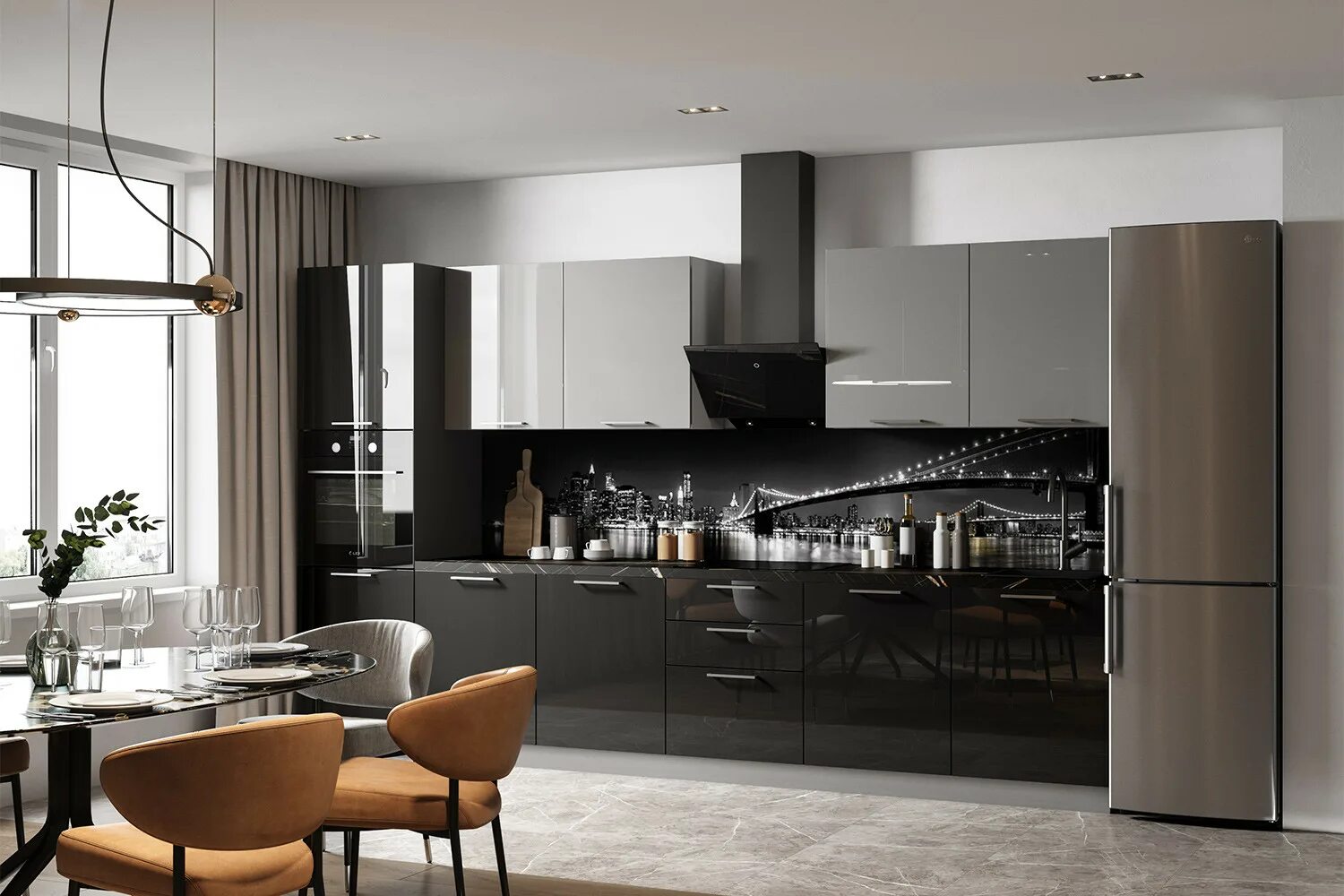 Кухня цвет графит фото в интерьере Кухня Прямая Модерн 360-3 Графит глянец/Чёрный глянец купить в Екатеринбурге в и