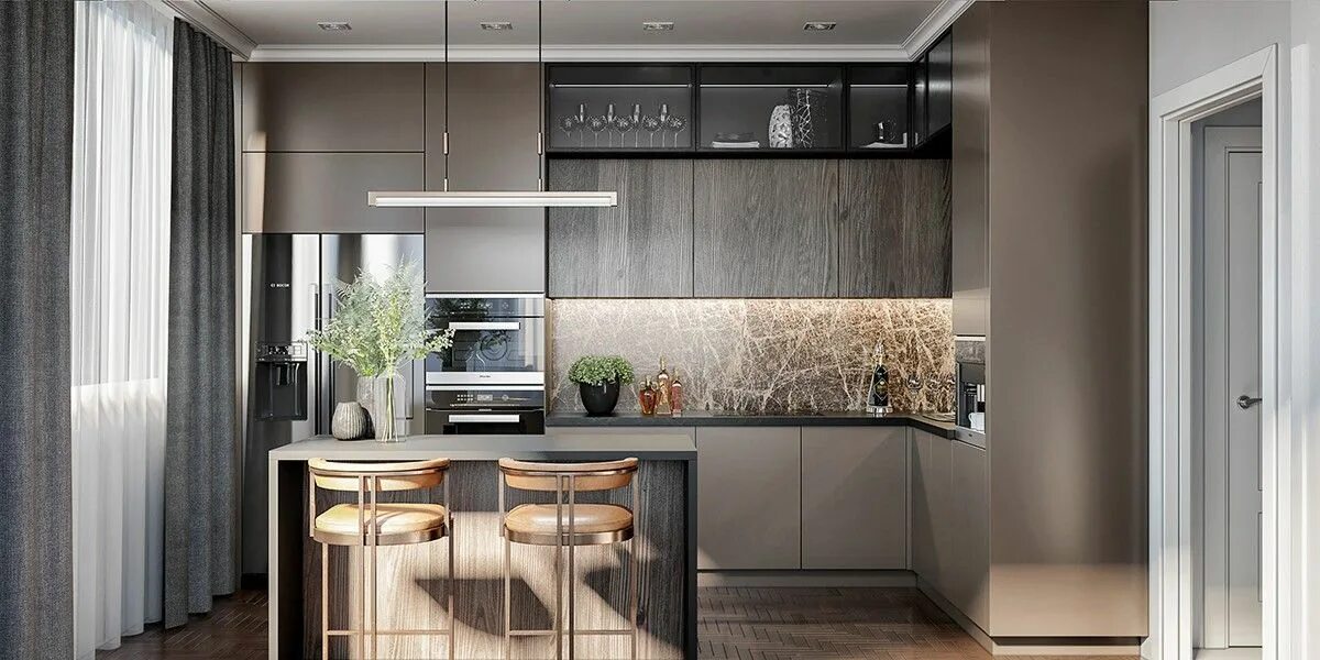 Кухня цвет кашемир матовая фото в интерьере Серая кухня