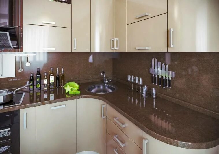 Кухня цвет кофе с молоком фото Кухня Сатори - заказать по цене от 36590 руб. в интернет-магазине ТруКухни в Мос