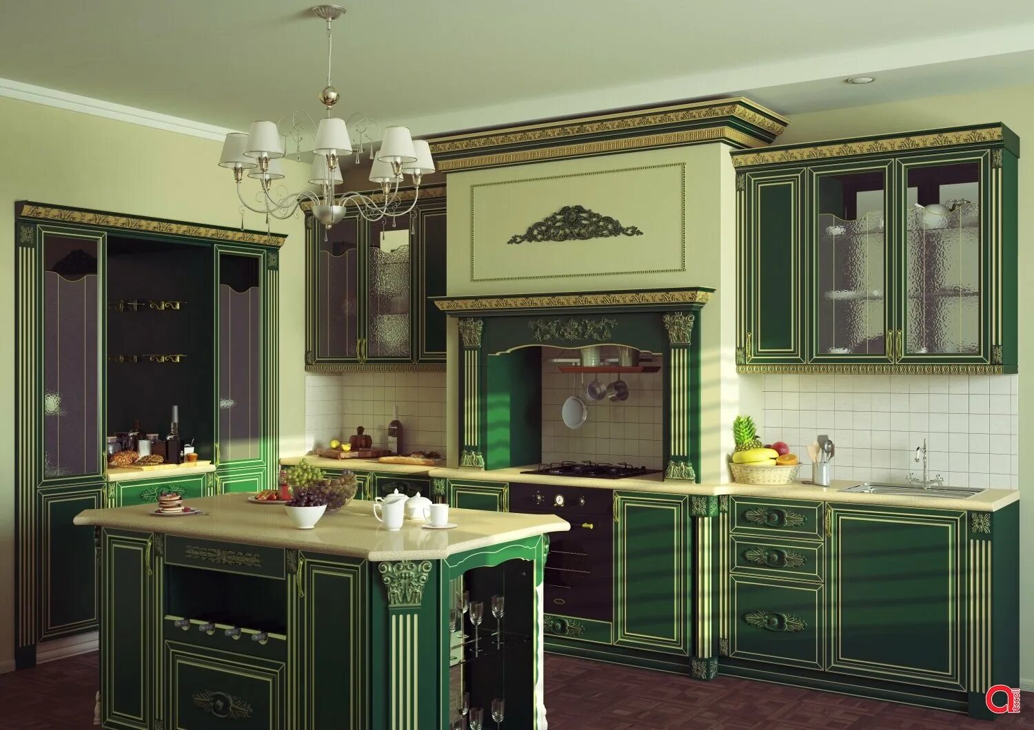 Кухня цвет малахит фото в интерьере Изумрудный кухонный гарнитур - 77 фото
