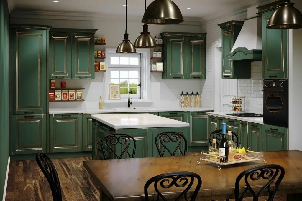 Кухня цвет малахит фото в интерьере Панорама: Кухни-НадоМАМЕ, мебель на заказ, Академическая ул., 31, Иркутск, Росси
