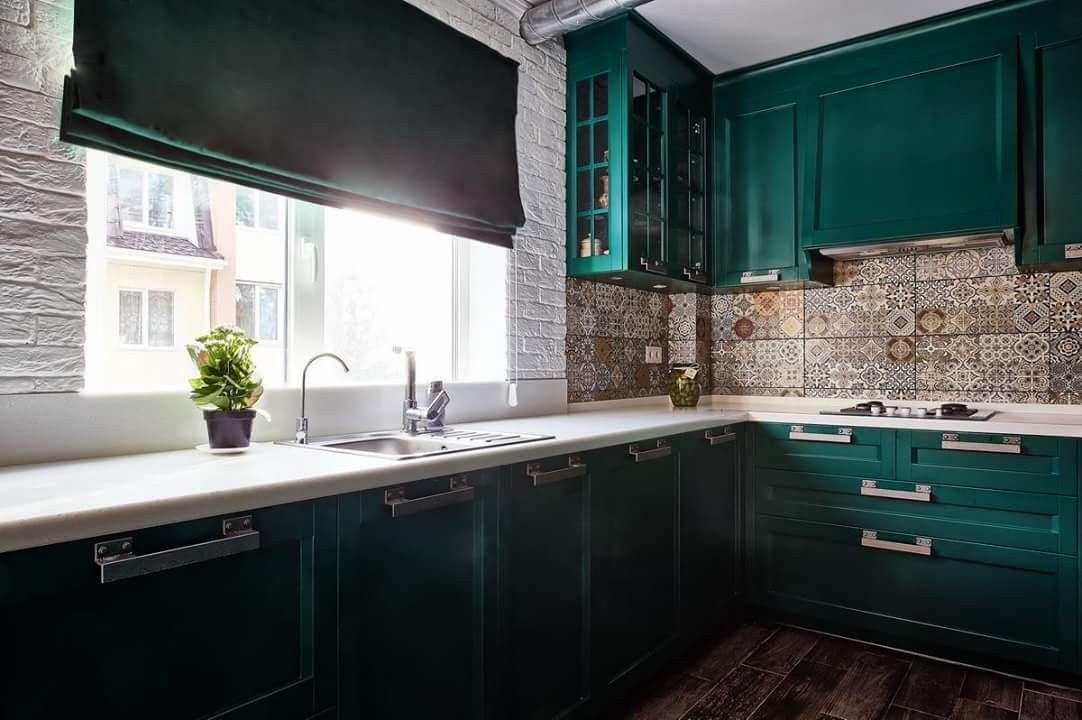 Кухня цвет малахит фото в интерьере Pin on مطابخ مودرن Small kitchen, Home, Kitchen