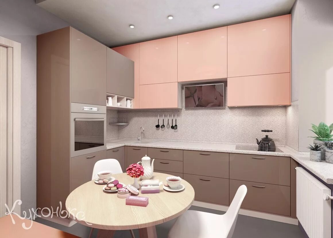 Кухня цвет пудра матовая фото в интерьере Кухни в кофейных тонах