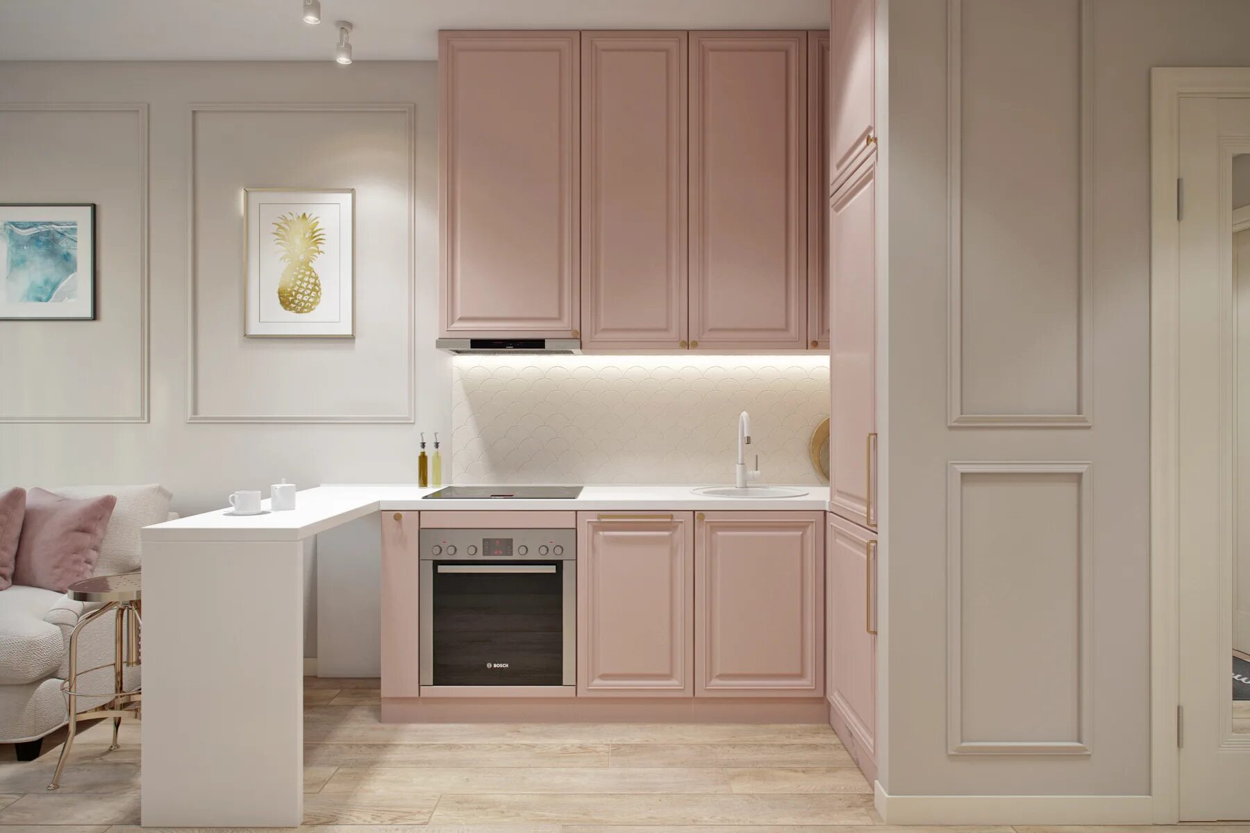 Кухня цвет пудра матовая фото в интерьере Розовая кухня: 36 идей с фото интерьера кухни в розовых тонах