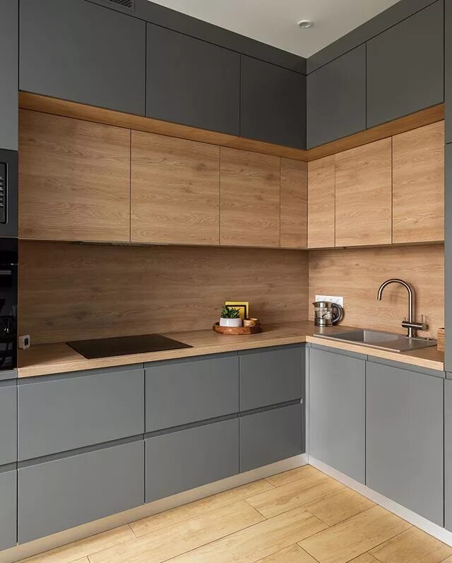 Кухня цвет серое дерево фото Кухня эмаль+TSS Cleaf. Без бортика и по любви. Решётки крашеные. Фальшпланка в у