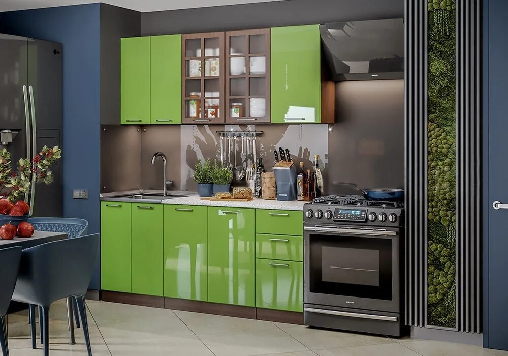 Кухня цвета эвкалипт в интерьере фото Кухня Эвкалипт 1.8 м эвкалипт глянец, МиФ купить по выгодной цене в интернет-маг