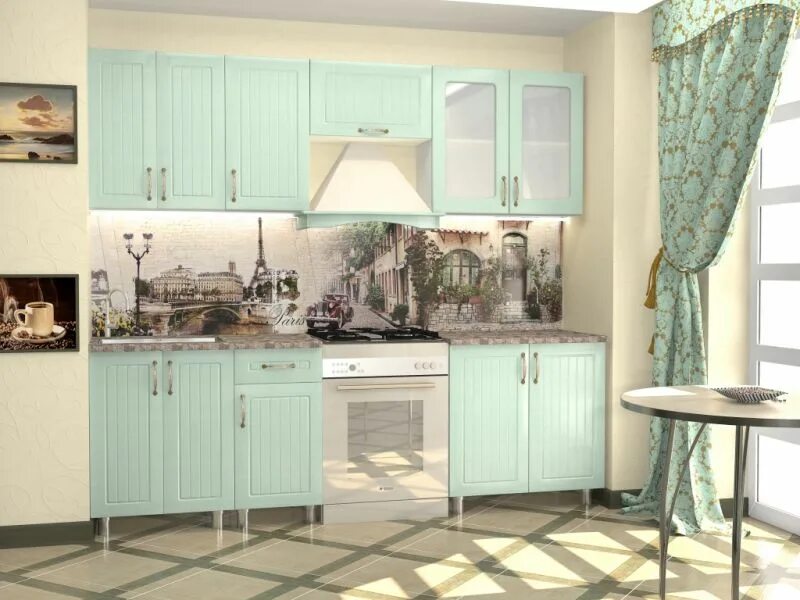 Кухня цвета эвкалипт в интерьере фото Кухня прямая Эвкалипт / Мебельная фабрика "Премиум", г. Дзержинск