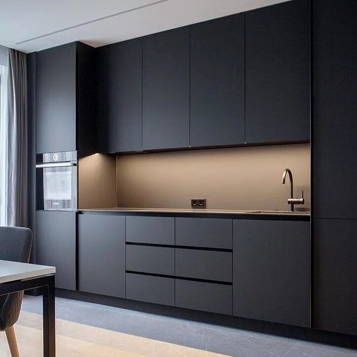 Кухня цвета графит матовый в интерьере фото Прямой кухонный гарнитур "Пантера" купить недорого от производителя