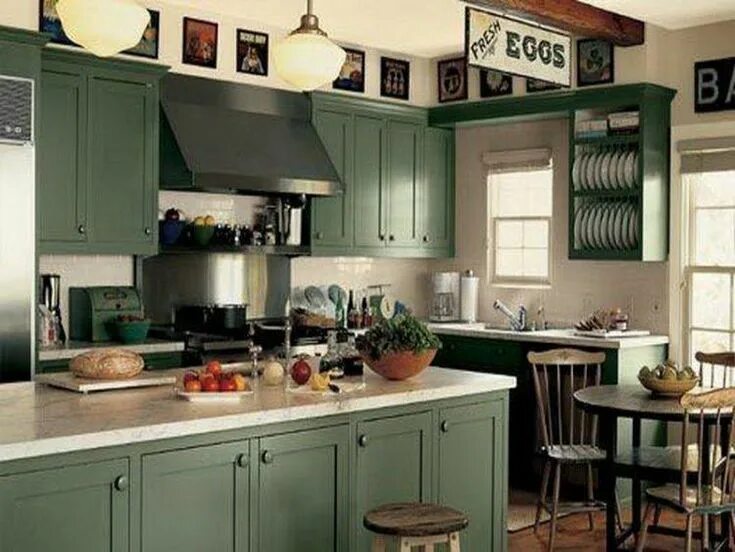 Кухня цвета хаки в интерьере фото 20 Amazingly Stylish Painted Kitchen Cabinets Green kitchen cabinets, Dark green