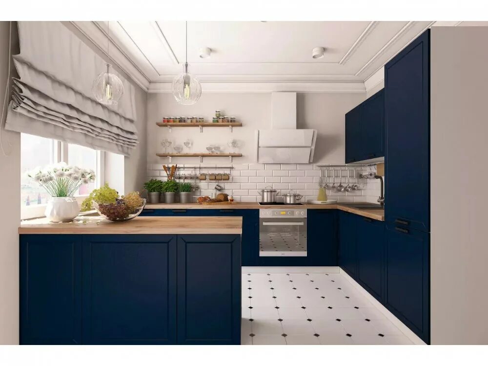 Кухня цвета индиго в интерьере Кухня Монс Индиго в Екатеринбурге недорого