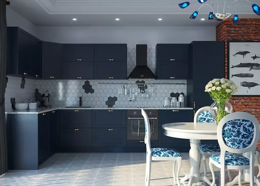 Кухня цвета индиго в интерьере Кухни из МДФ на заказ, купить кухонные гарнитуры по индивидуальным размерам в Мо