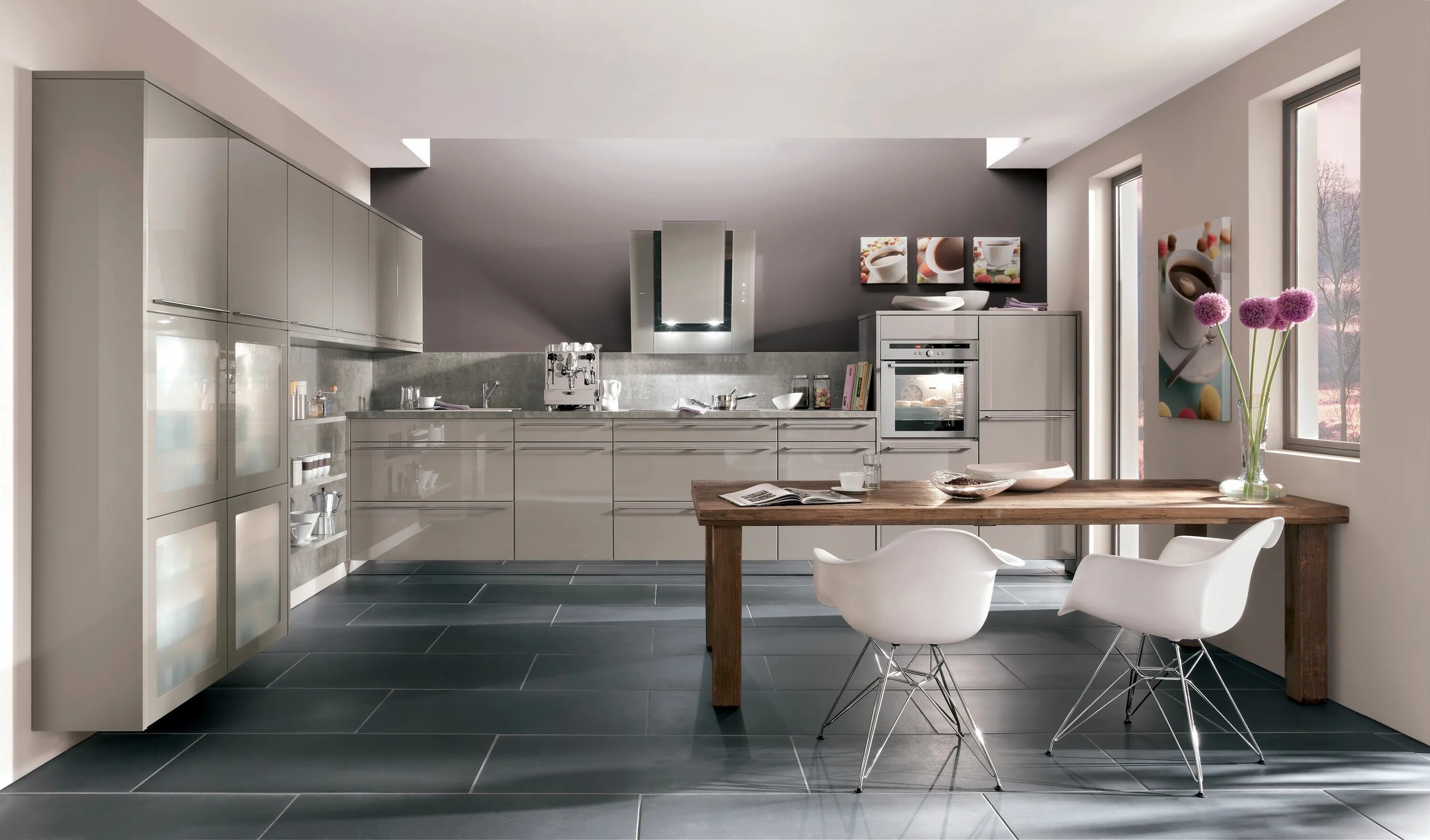 Кухня цвета капучино в интерьере фото #Cuisine en L gris/beige laquée #CuisineAvivA Modern kitchen design, Modern kitc