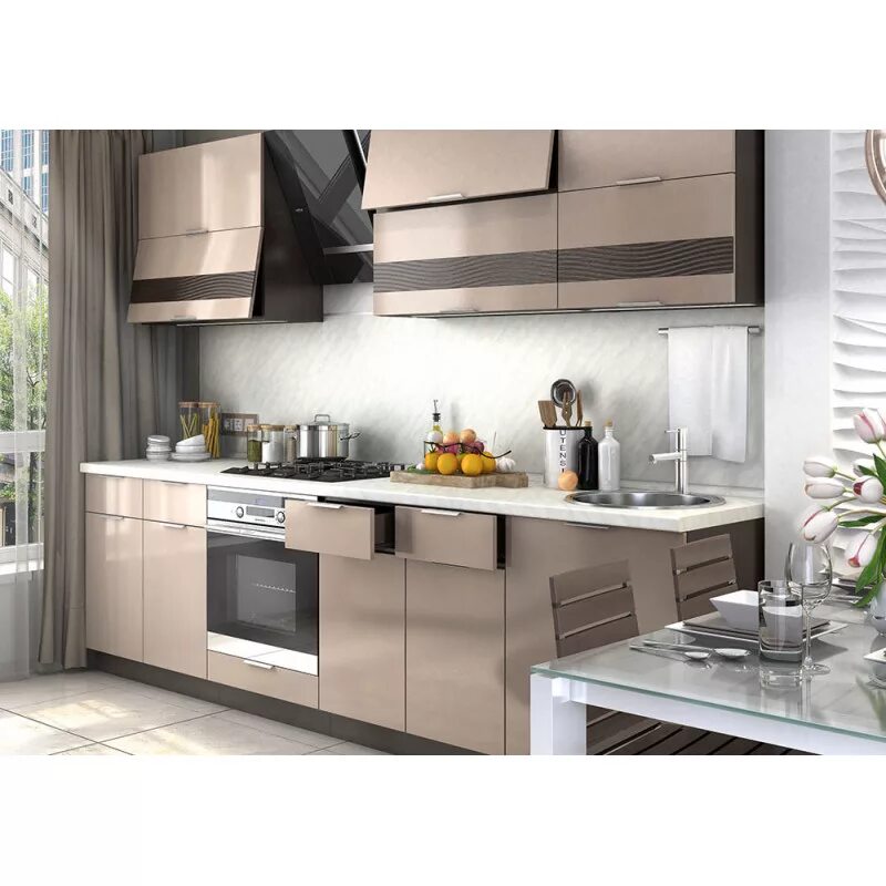 Кухня цвета капучино в интерьере фото Кухонный гарнитур "Терра Gloss" 2300, купить в Перми, цены. Интернет-магазин "До