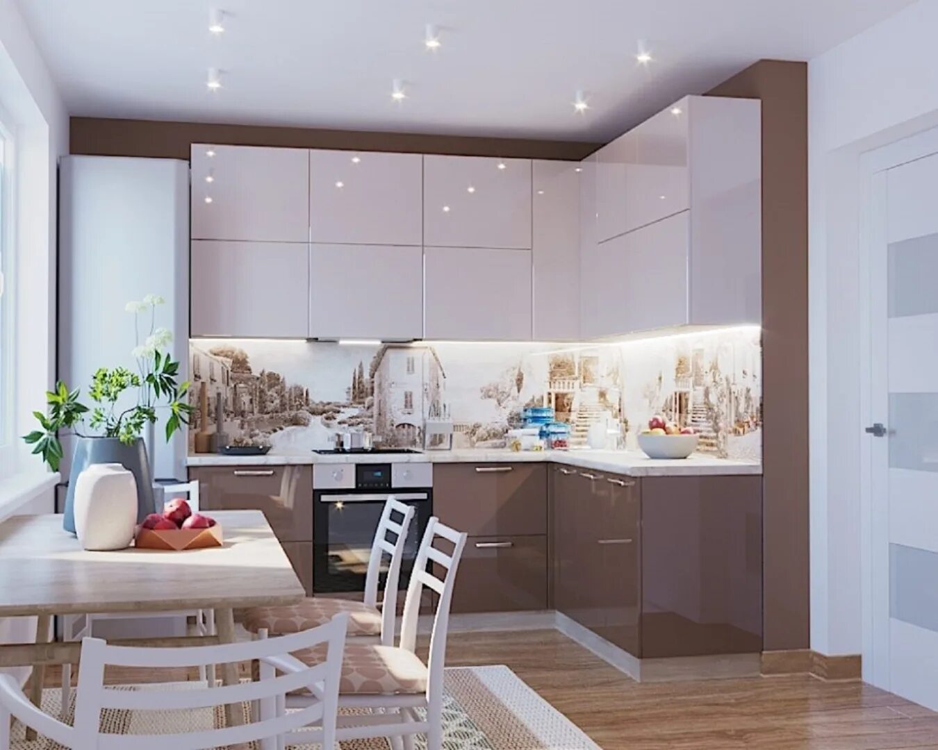 Кухня цвета кофе фото Купить Кухонный гарнитур Hoffmann Latte 2.4х1.8 бежевый коричневый в Туркестане 