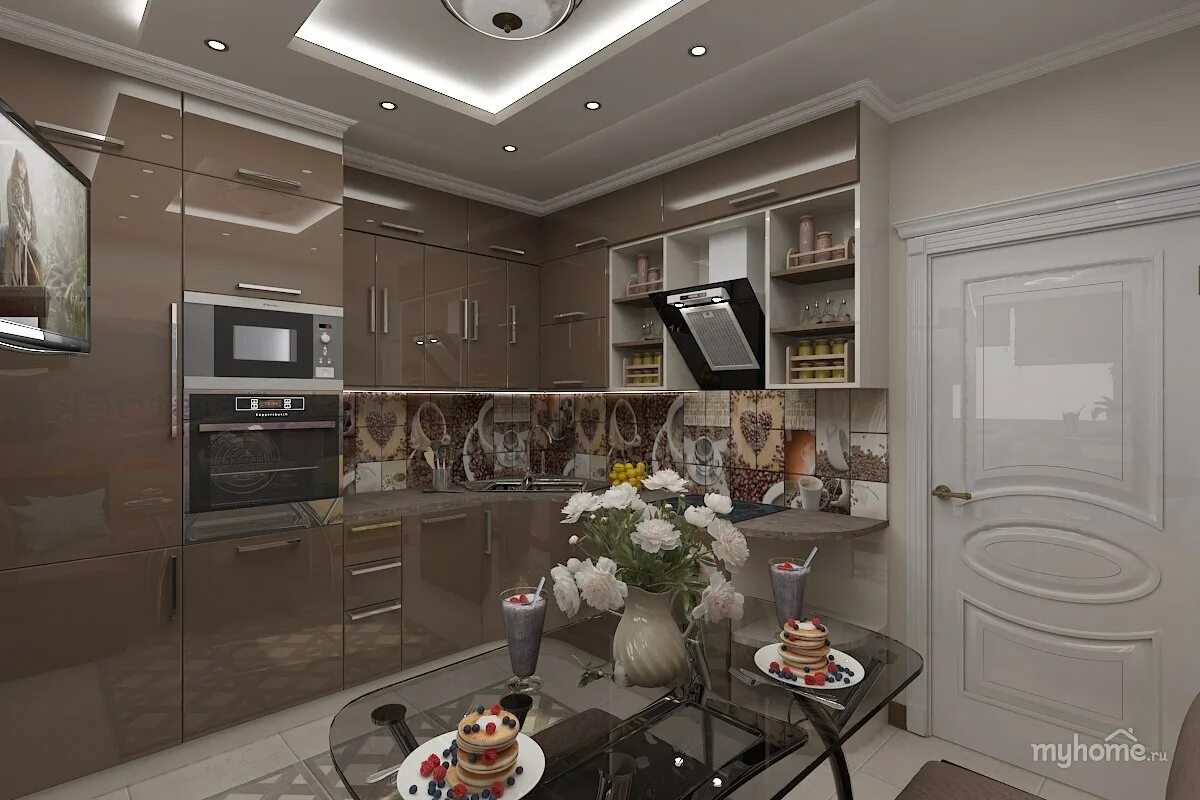 Кухня цвета кофе с молоком в интерьере Кухни кофе с молоком в современном стиле - фото