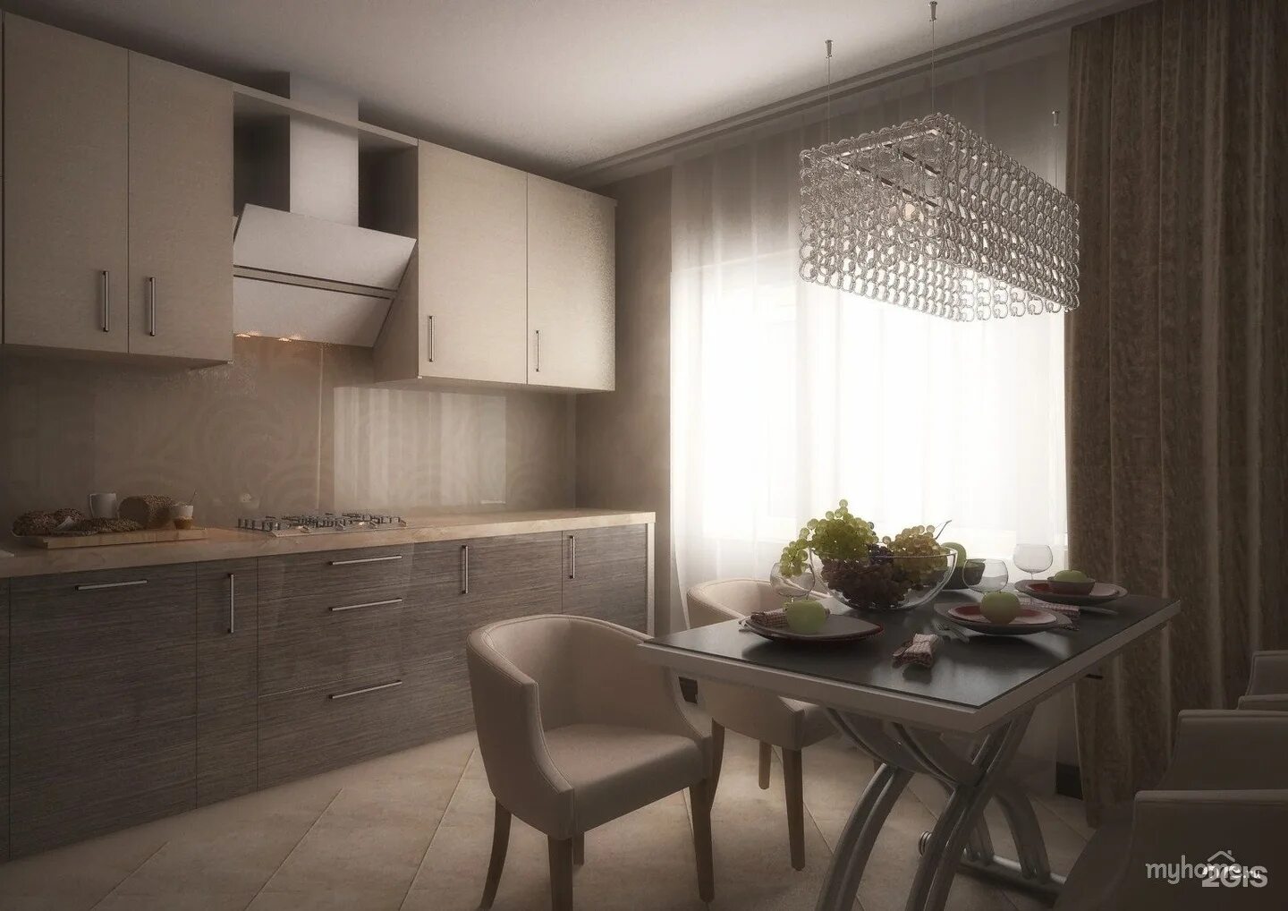 Кухня цвета кофе с молоком в интерьере Proekt мебель, производственная компания, Радуга, 3-й микрорайон проспекта имени