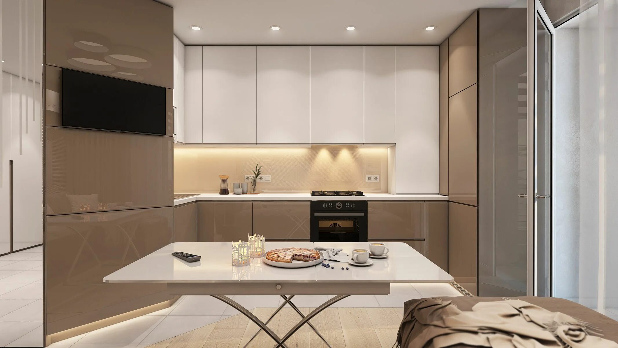 Кухня цвета кофе с молоком в интерьере Pin on Все для дома Apartment design, Bathroom mirror, Bathroom lighting