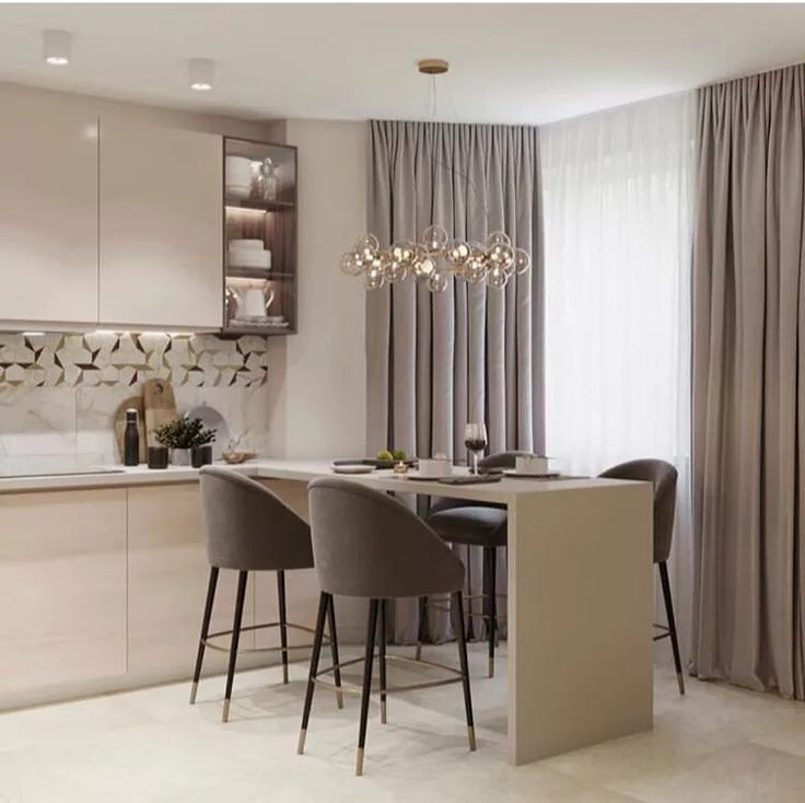Кухня цвета кофе с молоком в интерьере Интерьер кухни-гостиной Apartment interior, Modern kitchen design, Kitchen room 