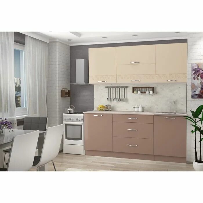 Кухня цвета латте в интерьере Купить кухонный гарнитур Латте, 2000 мм, цвет Ваниль глянец/Кофе с молоком гляне