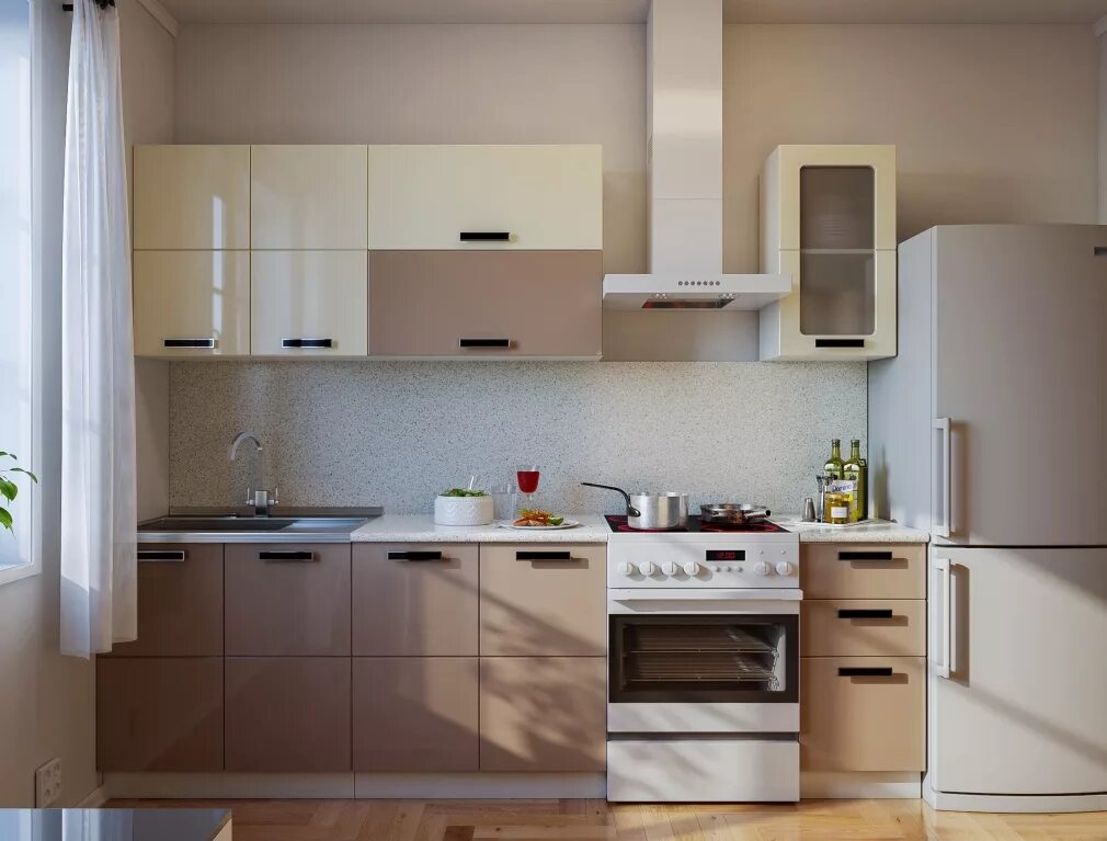 Кухня цвета латте в интерьере Модульная кухня Латте Глянец Dustorg