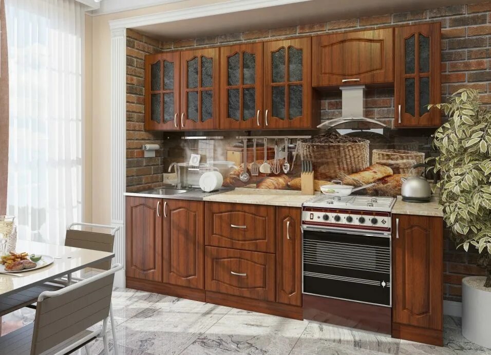 Кухня цвета орех в интерьере фото Кухня Максимус-2 2500 мм купить недорого Мебель54 в Новосибирске