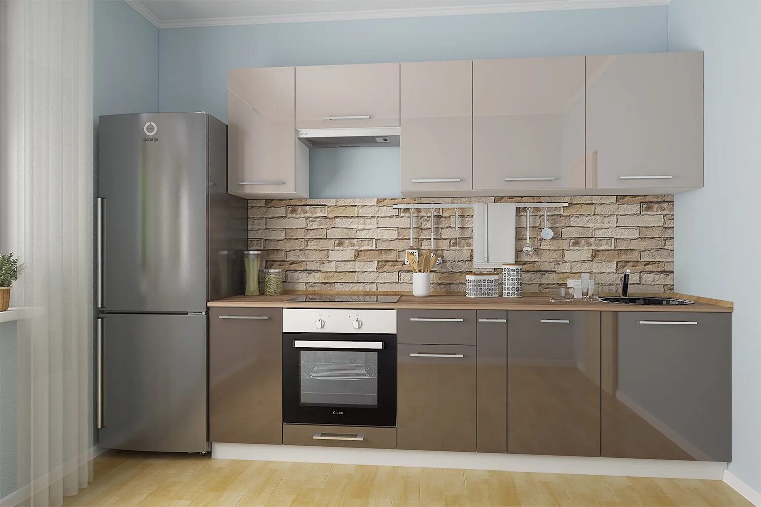 Кухня цвета трюфель в интерьере фото Кухня Латте глянец - УНО Мебель