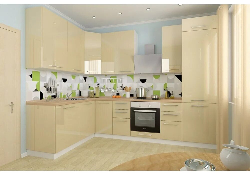 Кухня цвета ваниль в интерьере фото Купить Модульная кухня Валерия (Ваниль глянец) от магазина Фокс-Мебель в Симферо