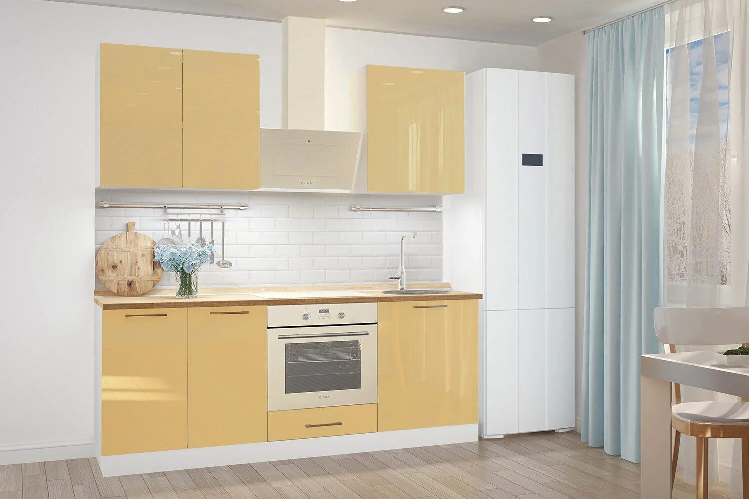 Кухня цвета ваниль в интерьере фото Кухня Прямая Модерн 200-10 Горчица глянец/Горчица глянец купить в Екатеринбурге 